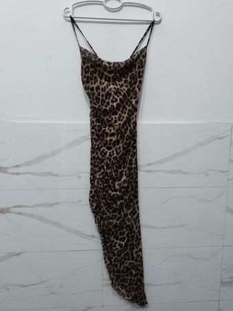 BELIEBT 21 Leopardenmuster Raffung Midi Kleid