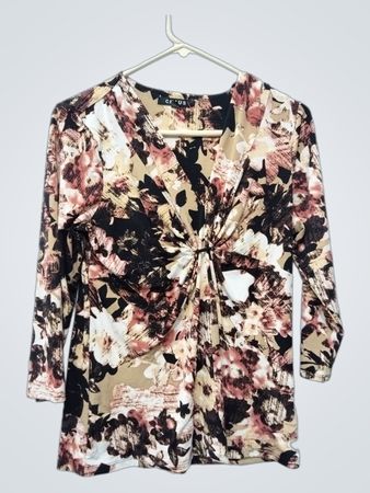 CHAUS Floral Print Twist Front Top