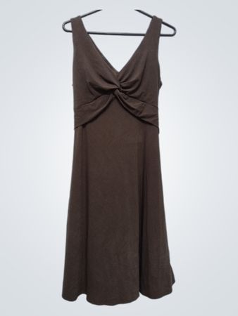 K & Company Braunes V-Ausschnitt Ärmelloses Kleid mit Bindeband