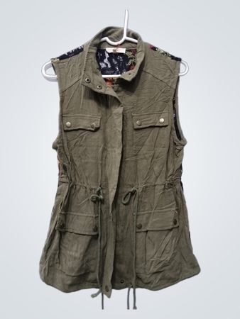Entro Olive Green Floral Embroidered Lace Utility Vest