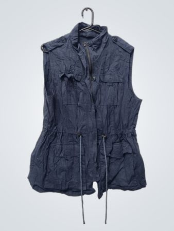 Marineblaue ärmellose Utility-Jacke mit Kordelzug in der Taille