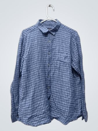 JOHNSTON & MURPHY Herren Blaues Gingham Langarm-Hemd mit Knopfleiste