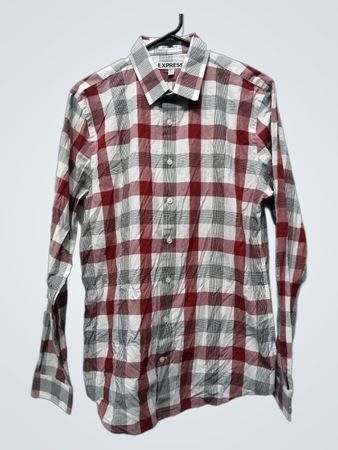 Express Herren Karierter Langarm Hemd mit Knopfleiste