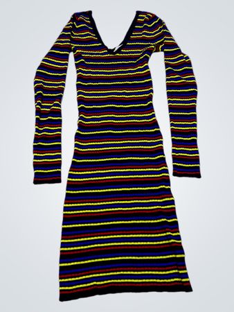 no comment NY-LA gestreiftes Midi-Kleid mit langen Ärmeln
