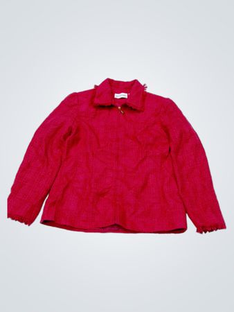 Alfred Dunner Damen Pinke Strukturierte Tweed-Jacke mit Fransen