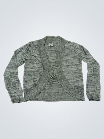 Chico's Gray Metallic Knit Lace-Up Cardigan