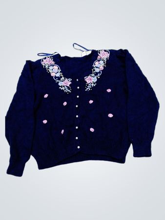 Huntington Ridge Marineblauer bestickter Strickjacken-Cardigan mit Knöpfen