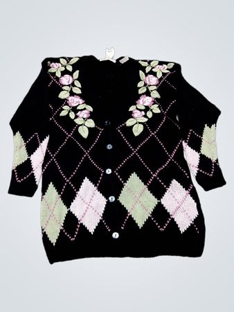 VENEZIA Black Argyle bestickter Cardigan