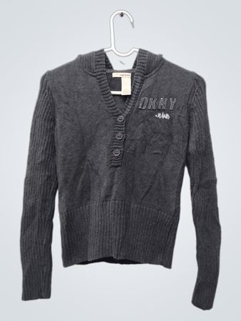 DKNY Jeans Sweat à capuche gris en maille à col en V