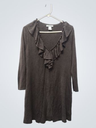 Vintage Suzie Damen braunes Rüschenkragen Langarm-Strickkleid Größe M