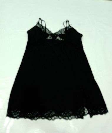 Victoria's Secret Schwarzes Negligé mit Spitzenbesatz Chemise Slip Kleid