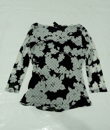 INC International Concepts Damen Schwarz-Weiß Blumen- und Polka-Dot-Mesh-Top