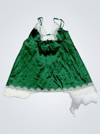 Grünes Satin-Unterkleid mit weißer Spitzenverzierung