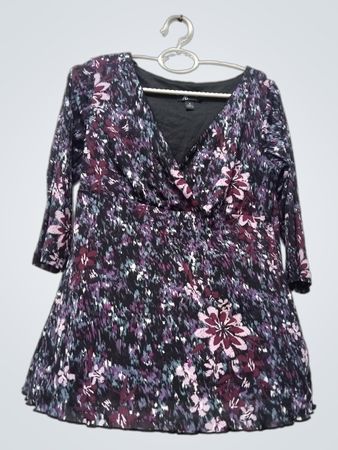 AB STUDIO Women's Floral Print V-Neck 3/4 Sleeve Top Size M