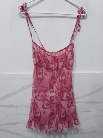 Pink Heart Print Babydoll Top