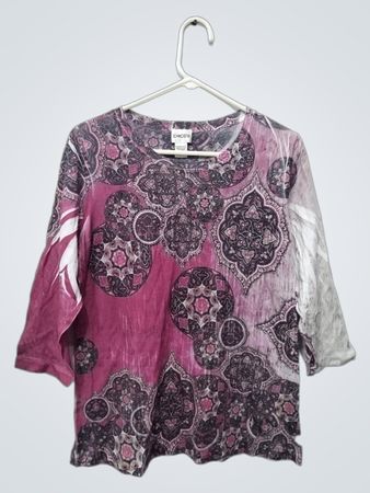 Chico's Women's 3/4 Sleeve Pink Paisley Print Blouse