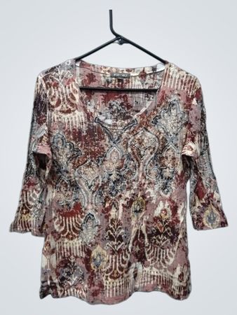 ROZ & ALI Women's Printed V-Neck 3/4 Sleeve Top