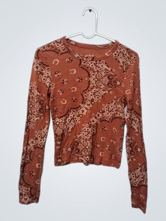 BDG Bandana Print Long Sleeve Cropped Top