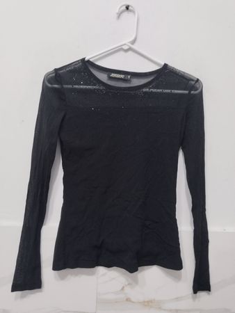 JINXIOU Black Mesh Long Sleeve Top