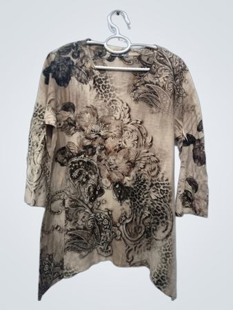 Roz & Ali Damen Größe L Beige Tunika mit Blumenmuster