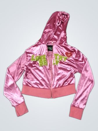 Pink Velour Hoodie LOVE THY SELF Graphic
