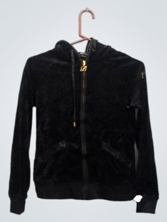 BCBGMAXAZRIA Sweat à capuche en velours noir avec motif de poire