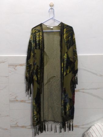 Chico's Women's Green Sequined Kimono with Tassels