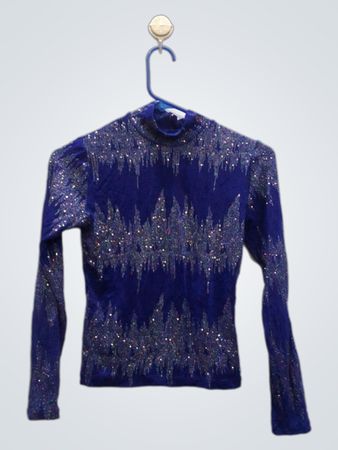 Haut à col roulé pailleté bleu