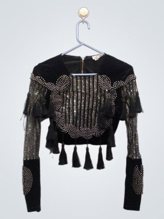 L'ATISTE Black Embellished Tassel Crop Jacket