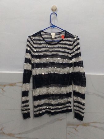Chico's Striped Sequin Mesh Sweater