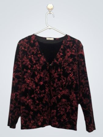 Notations Black Beaded Floral Long Sleeve Top