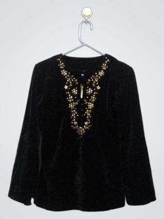 SILX by August Silk Black Velvet Beaded Top