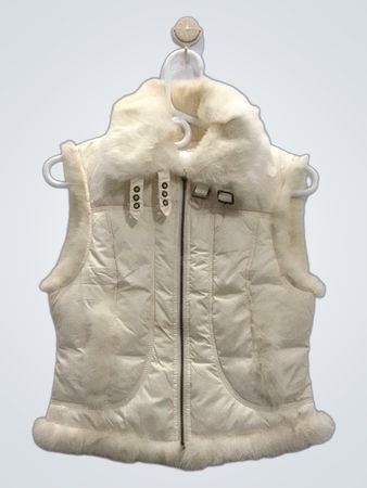 Guess Gilet imbottito bianco da donna con rifinitura in pelliccia