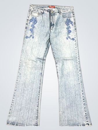 MISS SIXTY Women's Blue Embroidered Flare Jeans