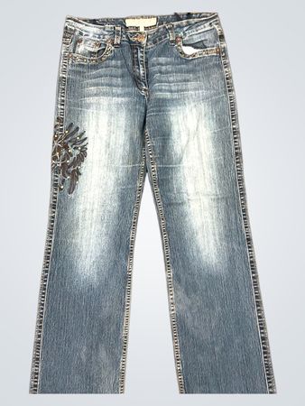 Blaue Denim-Jeans mit Verzierungen