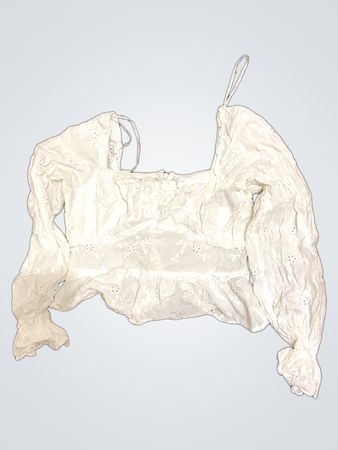 Weißes Broderie-Anglaise-Top mit eckigem Ausschnitt und Peplumeinsatz