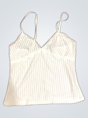 Weiße Nadelstreifen-Camisole mit Spitzenbesatz