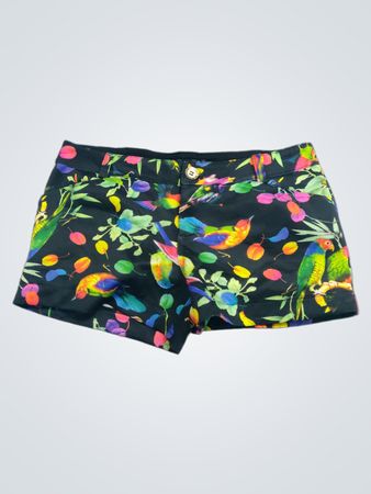 Cherubim Damen schwarze Shorts mit Vogelmotiv Größe S