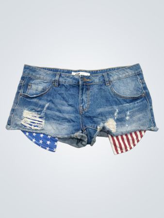 FB Sister Damen Jeansshorts mit amerikanischem Flaggenprint