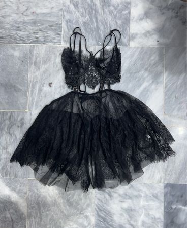 Schwarzes Spitzen-Dessous-Set