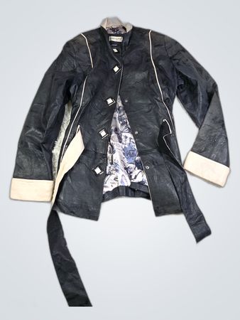 Black Leather Jacket with Floral Lining