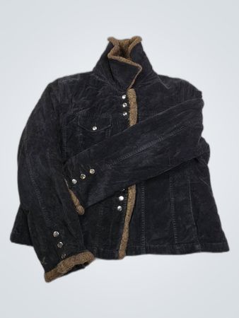 Calvin Klein Black Corduroy Jacket with Brown Fur Trim