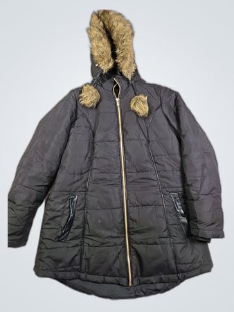 Susan Graver Black Puffer Jacket with Fur Trim
