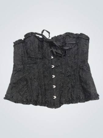Schwarzes Spitzenkorsett mit Rüschen und Knöpfen