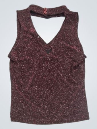 ASSOL COLLECTION Damen Burgunder Glitzerndes V-Ausschnitt Neckholder-Top