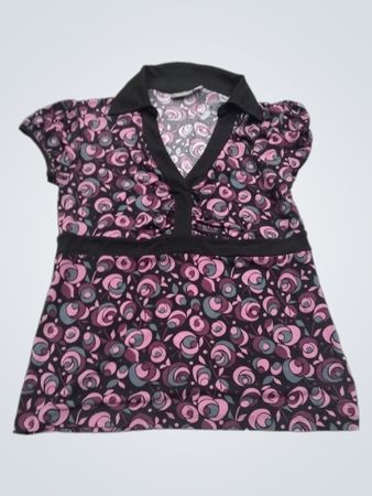 Apt.9 Stretch Damen Kurzarm-Bluse mit Blumenmuster und Kragen