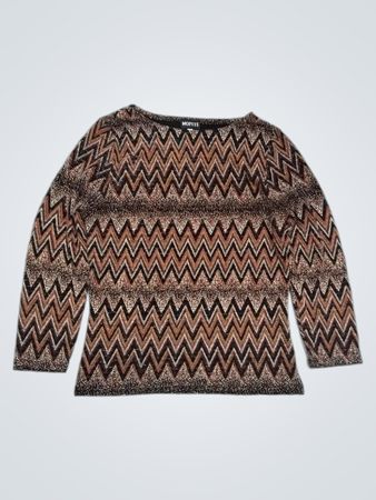MOPETE Damen Langarmshirt mit Zickzackmuster Größe 42