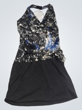 Trägerfreies Neckholder-Kleid mit Pailletten und abstraktem Druck