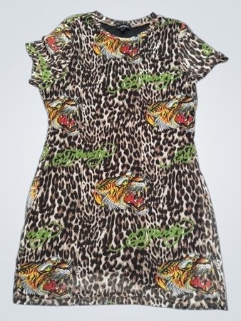 Ed Hardy Leopard-Print-Tiger-Grafik-Mini-Kleid
