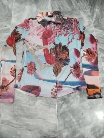 Desigual Langarm-Shirt aus bedrucktem Mesh